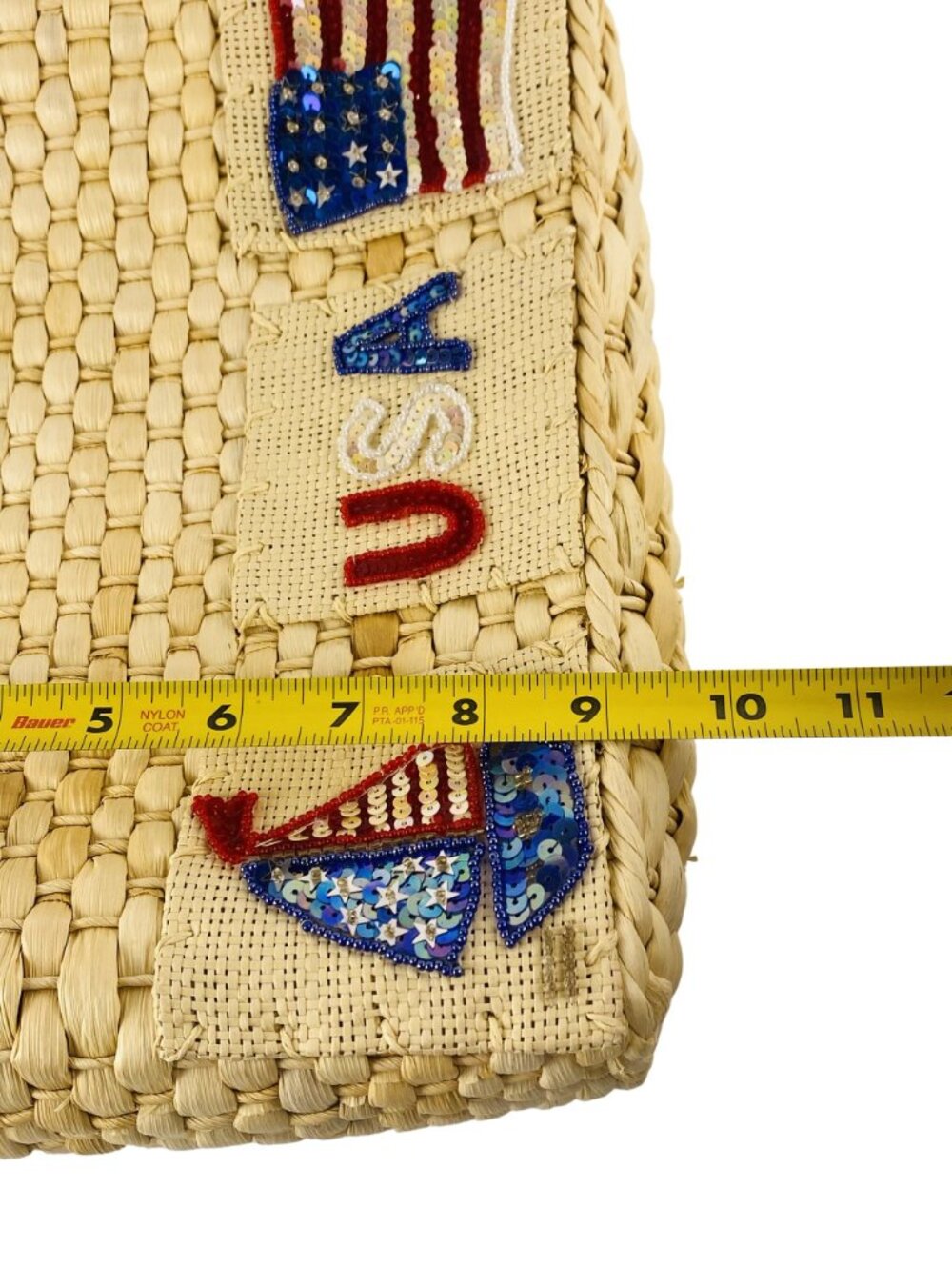 VTG QVC Patriotic Woven Corn Husk Bag Sequined USA Flag & Sailboat Design - Picture 9 of 10
